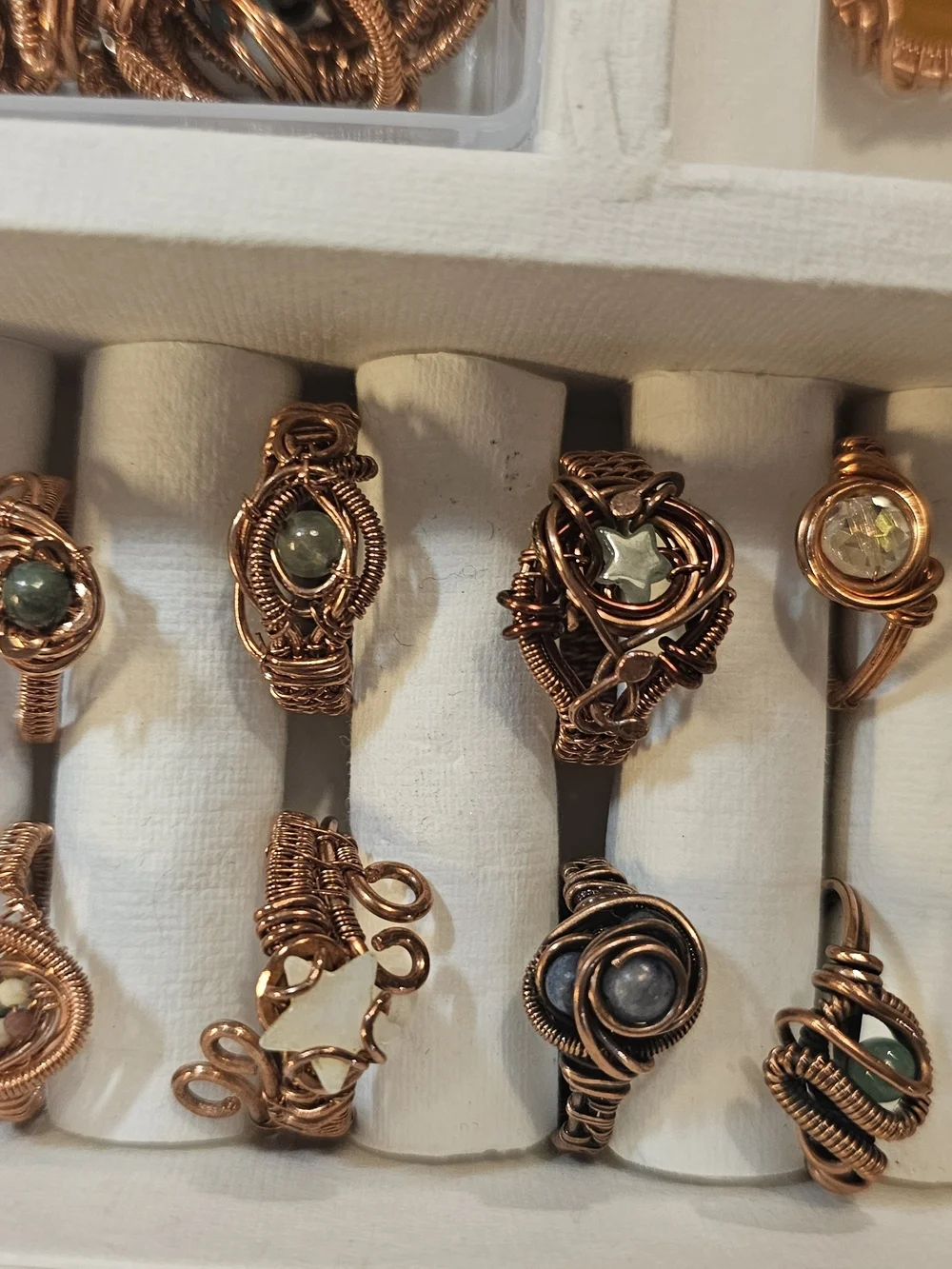 Handcrafted Copper Wire Wrap Ring in Copper Tone with Gem Accents Lot Of 8